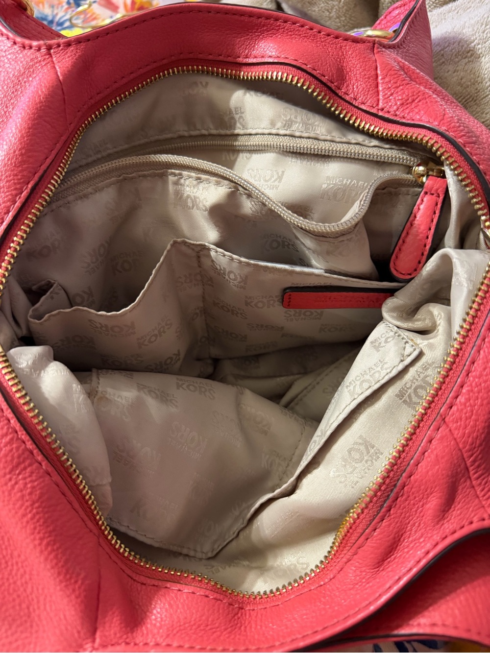 Michael Kors Coral Pink Pebbled Leather Hobo Bag - Picture 4 of 5